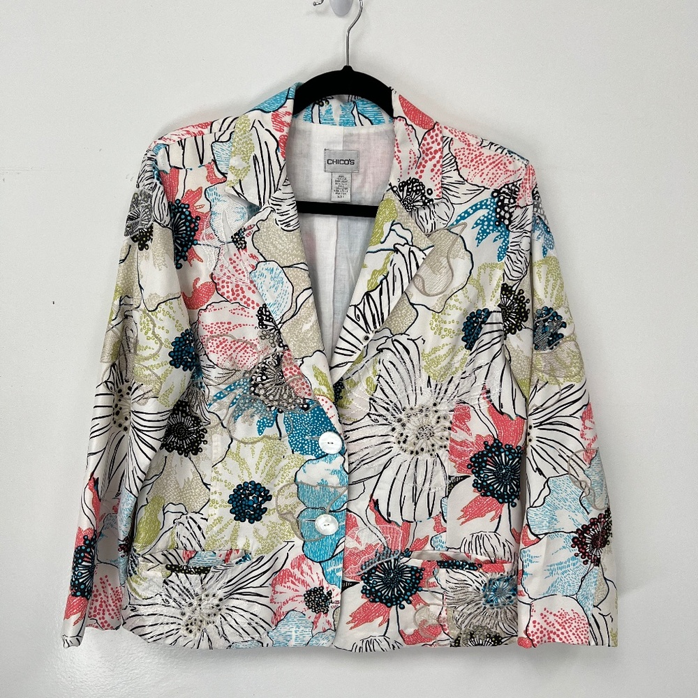 Chico’s Floral Silk Blazer Size 1 -US Medium